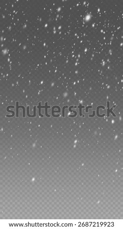 Falling snow dust and snowflake overlay. Transparent white winter background with realistic snowfall for festive design.