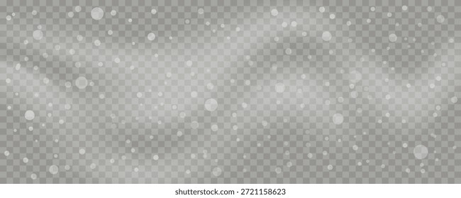 Fallender Schneeeffekt mit Schneeflocken und Schneesturmüberlagerung auf kariertem PNG-Hintergrund. Bearbeitbare Vektorgrafik.