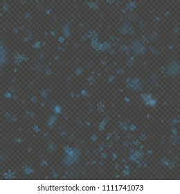 Falling snow flake blue overlay effect teplate isolated on transparent background. EPS 10