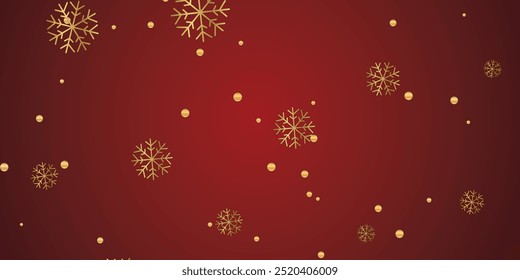 Falling snow flake golden pattern background. Gold snowfall overlay texture isolated on Red background. Winter Xmas snowflake elements for Christmas of New Year holiday design template