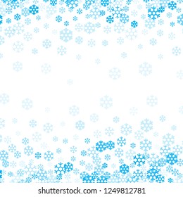 Falling snow flakes background for Christmas and Happy New Year design. Snowstorm or snowflake blue winter pattern vector illustration