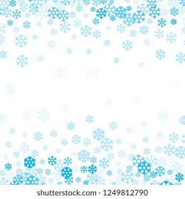 Falling snow flakes background for Christmas and Happy New Year design. Snowstorm or snowflake blue winter pattern vector illustration