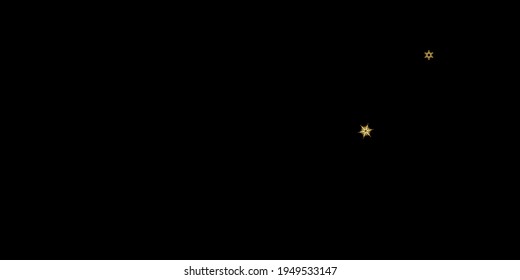 Falling Snow flakes golden pattern. Illustration with flying gold snow, frost, snowfall. Winter print for christmas celebration on black night background. Holiday Vector illustration for New Year.