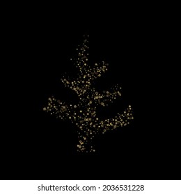Falling Snow flakes golden pattern. Illustration with flying gold snow, frost, snowfall. Winter print for christmas celebration on black night background. Holiday Vector illustration for New Year.