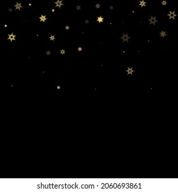 La nieve en caída tiñe un patrón dorado. Ilustración con nieve de oro volando, helada, nevada. Impresión de invierno para celebración de navidad en el fondo negro de la noche. Ilustración del vector de vacaciones para Año Nuevo.