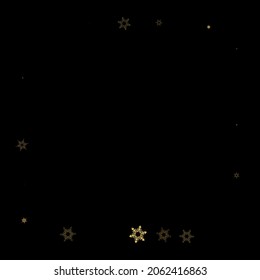 La nieve en caída tiñe un patrón dorado. Ilustración con nieve de oro volando, helada, nevada. Impresión de invierno para celebración de navidad en el fondo negro de la noche. Ilustración del vector de vacaciones para Año Nuevo.