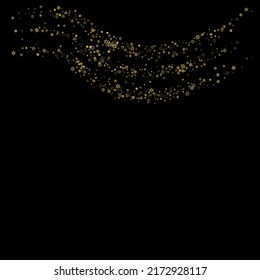 La nieve en caída tiñe un patrón dorado. Ilustración con nieve de oro volando, helada, nevada. Impresión de invierno para celebración de navidad en el fondo negro de la noche. Ilustración del vector de vacaciones para Año Nuevo.