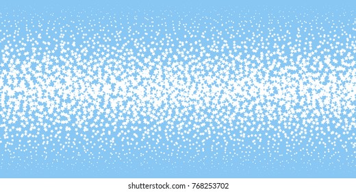 Falling Snow Horizontally Repeating Vector Divider Pattern. Star Shaped Snowflakes. Christmas Holiday Background. Peaceful Winter Scene Panorama. Pattern Tile Swatch Included.
