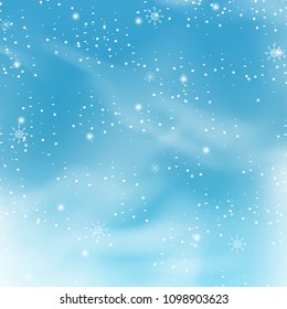 Falling snow isolated on blue background. For greeting card merry christmas, web site, poster, placard and wallpaper. Falling snow backdrop