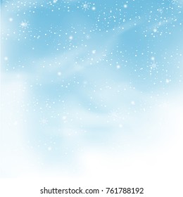 Falling snow isolated on blue background. For greeting card merry christmas, web site, poster, placard and wallpaper. Falling snow backdrop