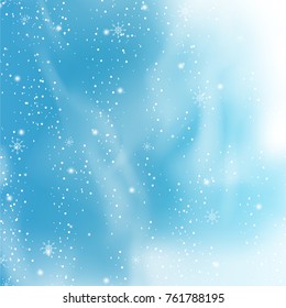 Falling snow isolated on blue background. For greeting card merry christmas, web site, poster, placard and wallpaper. Falling snow backdrop