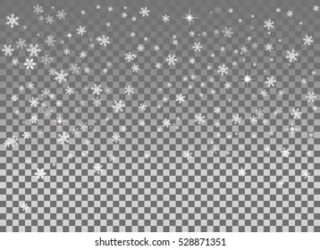 Falling snow isolated on the a transparent background. Snowflakes, snowfall. Celebration Banner for Christmas and New Year . Winter backdrop.