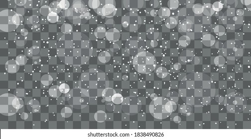 Falling snow layer for blending mode, transparent background. Overlay snowfall. Flat cartoon design. Layer for Christmas decoration and design. Vector isolated illustration