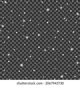 Falling snow lights and glares minimalistic texture. Christmas shining snow overlay on transparent background.