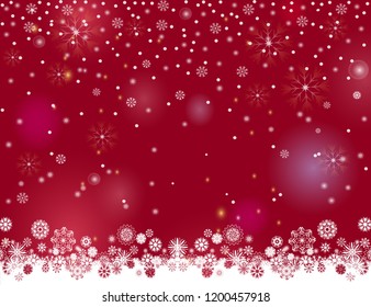 Falling snow magic border on a dark wine background. Abstract winter night lights blurry background for your Merry Christmas and Happy New Year design. Vector holiday illustration. Place for your text