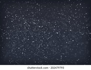 Falling snow at night. EPS10 vector background.