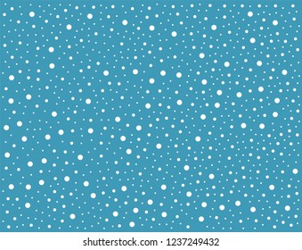 Falling snow. Night sky with stars. Vector pattern. White dots on blue background. Abstract backdrop. 
