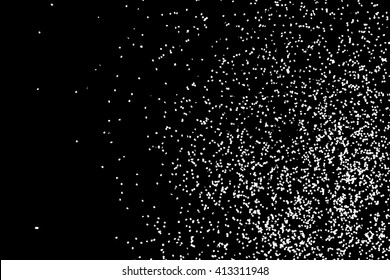 Falling Snow Or Night Sky With Stars Pattern. Black And White Hand Drawn Blow Spray Or Splash Monochrome Sparkle Texture. White Spots Or Stars On Dark Sky At Night.  Abstract Falling Snow Backdrop.