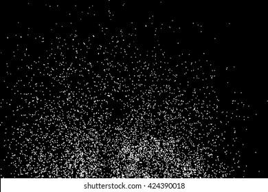 Falling Snow Or Night Sky With Stars Pattern. Black And White Hand Drawn Blow Spray Or Splash Monochrome Sparkle Texture. White Spots Or Stars On Dark Sky At Night.  Abstract Falling Snow Backdrop.