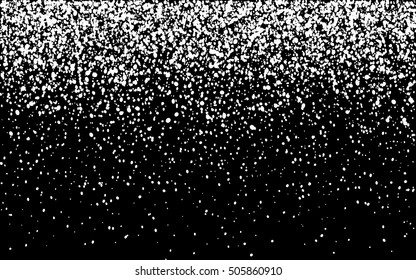 Falling snow or night sky with stars vector pattern. Black and white spray or splash monochrome texture. Abstract backdrop. Rectangle gradient screen tone with white dots on black background.