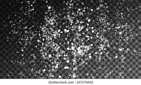 Falling Snow At Night. Snowfall Background Winter. Vector illustration On Transparent Checkered Background