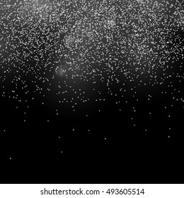 Falling snow on the black background. Christmas Holiday. New Year. Weather Background.