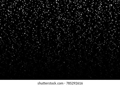 Falling snow on black background design element. Vector eps 10.