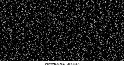Falling snow on black background design element. Vector eps 10.