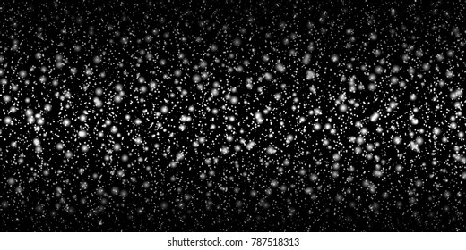 Falling snow on black background design element. Vector eps 10.