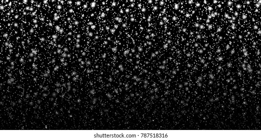 Falling snow on black background design element. Vector eps 10.