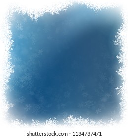 Falling snow on a blue background. Abstract white snowflake and sparkles background. EPS 10
