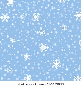 falling snow on the blue background - vector image