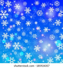 falling snow on the blue background - vector image