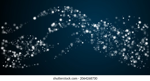 Falling Snow On The Blue Background. Winter background with falling snowflakes. Christmas card backdrop. Vector illustration. Winter snowfall and snowflakes dark blue background. Cold winter
