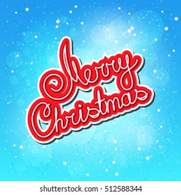 Falling Snow on Blue Background and Red Text Merry Christmas, Poster Brochure Design, Blue Winter Background with the Words Merry Christmas, Vector Illustration 