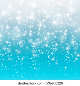 Falling Snow On A Blue Background. Vector Illustration 10 EPS. Abstract White Glitter Snowflake Background. Vector Magic Christmas Eve Snowfall.