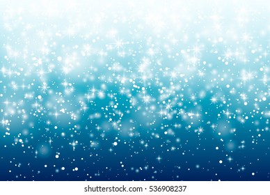 Falling snow on a blue background. Vector illustration 10 EPS. Abstract white glitter snowflake background. Vector magic Christmas eve snowfall.