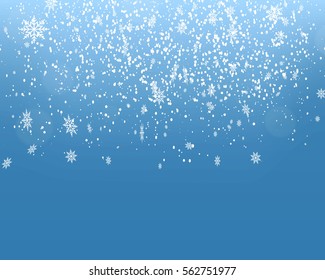 falling snow on the blue background - vector image