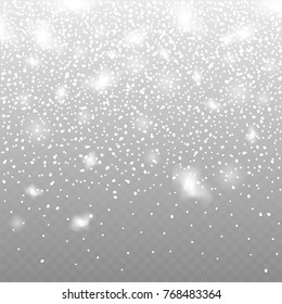 Falling snow on the blue background. Christmas snowflake vector backdrop. White snow decoration isolated.