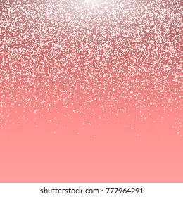 Falling snow on blush pink background. Winter theme. Flying snowflakes backdrop. Christmas holiday mood background. New Year snowfall vector illustration. Design template for your artworks.