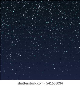 Falling snow on dark blue sky, stars, glitter, confetti, sparkles. Vector editable illustration, could be used for merry christmas background, banners, web, print and other advertisement stuff.