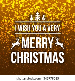 Falling Snow on the Gold Background. Christmas Holiday Background with deers. New Year Background, Vector Illustration.