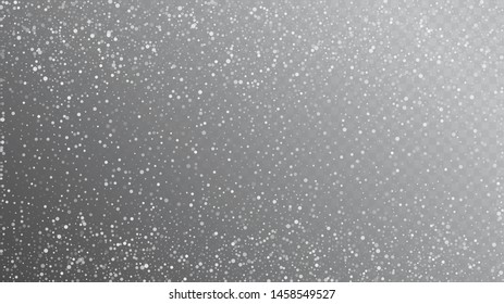 Falling Snow on Gray, Vector. Advertising Frame, New Year, Christmas Weather. Falling Snowflakes, Night Sky. Winter Holidays Storm Background. Elegant Scatter, Grunge White Glitter. Cold Falling Snow
