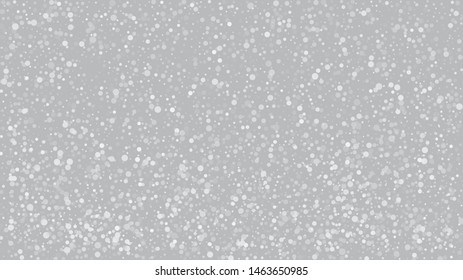 Falling Snow on Gray, Vector. Falling Snowflakes, Night Sky. Winter Holidays Storm Background. Advertising Frame, New Year, Christmas Weather. Elegant Scatter, Grunge White Glitter. Cold Falling Snow