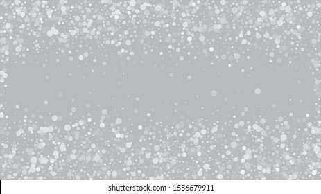 Falling Snow on Gray, Vector. Winter Holidays Storm Background. Falling Snowflakes, Night Sky. Advertising Frame, New Year, Christmas Weather. Elegant Scatter, Grunge White Glitter. Cold Falling Snow