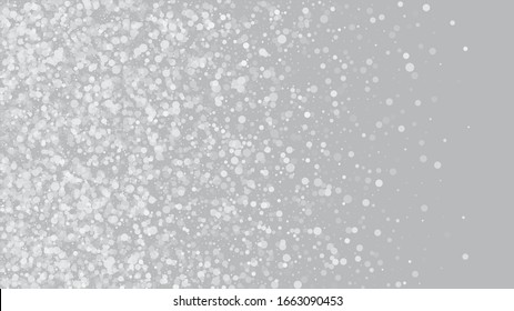 Falling Snow on Gray, Vector. Winter Holidays Storm Background. Falling Snowflakes, Night Sky. Advertising Frame, New Year, Christmas Weather. Elegant Scatter, Grunge White Glitter. Cold Falling Snow