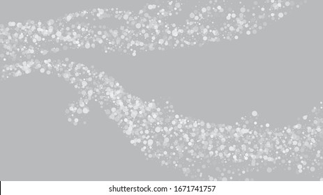 Falling Snow on Gray, Vector. Falling Snowflakes, Night Sky. Winter Holidays Storm Background. Advertising Frame, New Year, Christmas Weather. Elegant Scatter, Grunge White Glitter. Cold Falling Snow