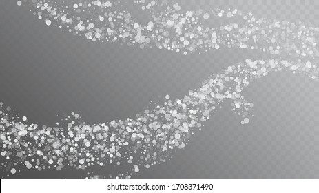 Falling Snow on Gray, Vector. Advertising Frame, New Year, Christmas Weather. Falling Snowflakes, Night Sky. Winter Holidays Storm Background. Elegant Scatter, Grunge White Glitter. Cold Falling Snow