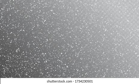 Falling Snow on Gray, Vector. Falling Snowflakes, Night Sky. Advertising Frame, New Year, Christmas Weather. Winter Holidays Storm Background. Elegant Scatter, Grunge White Glitter. Cold Falling Snow