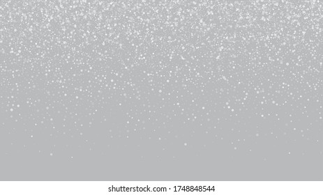 Falling Snow on Gray, Vector. Winter Holidays Storm Background. Advertising Frame, New Year, Christmas Weather. Falling Snowflakes, Night Sky. Elegant Scatter, Grunge White Glitter. Cold Falling Snow